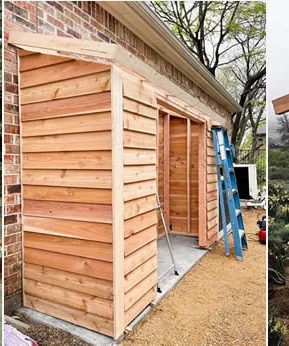 Cedar lean-to shed built from a plan